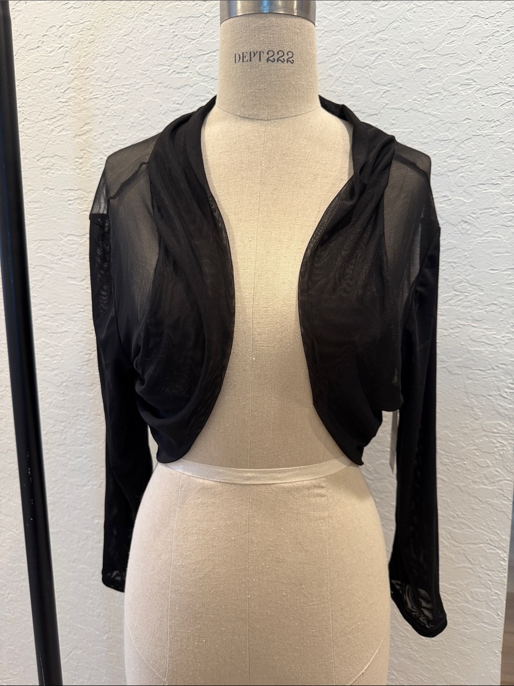 Francesca black sheer balero shrug long sleeve dress up or down ruched back